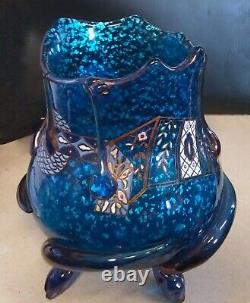 French Art Nouveau Auguste Jean Enamel Mica Glass Vase Iridized Serpent Feet