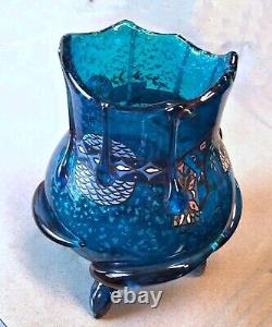 French Art Nouveau Auguste Jean Enamel Mica Glass Vase Iridized Serpent Feet