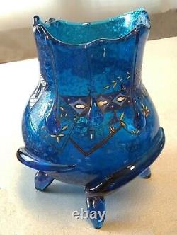 French Art Nouveau Auguste Jean Enamel Mica Glass Vase Iridized Serpent Feet