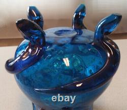 French Art Nouveau Auguste Jean Enamel Mica Glass Vase Iridized Serpent Feet