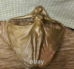 French Art Nouveau Bronze Spelter Cast Iron Lady Woman Glass Vase Insert c1900