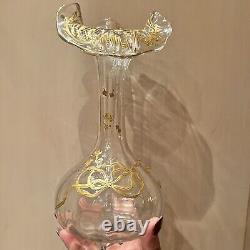 French Art Nouveau Crystal Vase Uv Glow Legras Glass Gilt Jack Pulpit Enameled