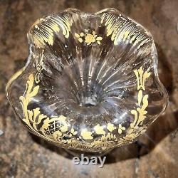 French Art Nouveau Crystal Vase Uv Glow Legras Glass Gilt Jack Pulpit Enameled