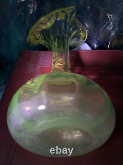 French Art Nouveau Crystal Vase Uv Glow Legras Glass Gilt Jack Pulpit Enameled