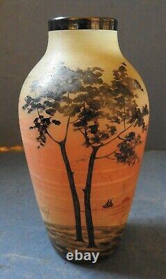 French Art Nouveau Glass Vase Signed Martin C. 1900-10