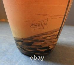 French Art Nouveau Glass Vase Signed Martin C. 1900-10