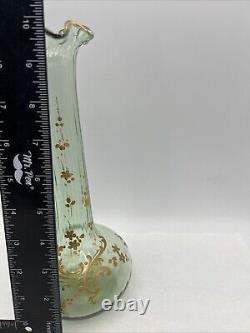French Art Nouveau Mont Joy Legras Vase Green Glass Gold Enamel 10 Tall