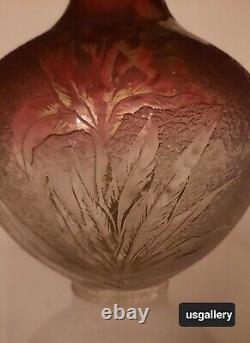 French Art Nouveau Vase in Textural Glass with Gold Foral Motif
