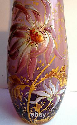 French Art Nouveau vase, enameled parma glass Legras Dahlia and Herbs