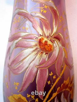 French Art Nouveau vase, enameled parma glass Legras Dahlia and Herbs