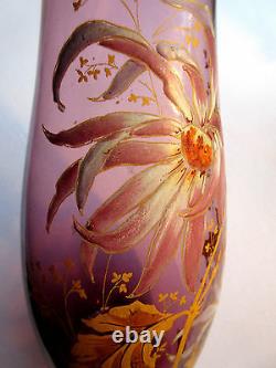 French Art Nouveau vase, enameled parma glass Legras Dahlia and Herbs