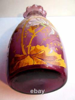 French Art Nouveau vase, enameled parma glass Legras Dahlia and Herbs