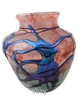 French Artist Michèle Luzoro signed BIOT Art Glass Vase 8-1/4 x 7 Amazing