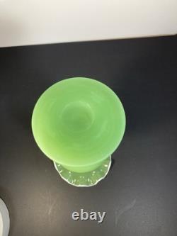 French Baccarat Egyptian Revival Green Opaline Ruffled Vase /applied White Snake