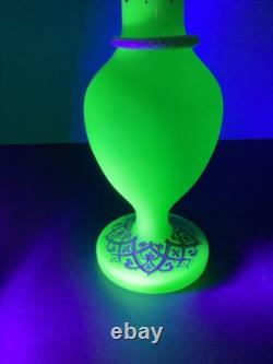 French Baccarat Egyptian Revival Green Opaline Ruffled Vase /applied White Snake