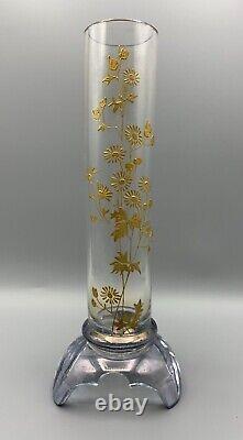 French Baccarat Glass Cylinder Vase Art Nouveau Mount Enamel Gilt Japonisme Uv