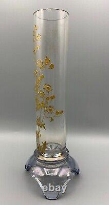 French Baccarat Glass Cylinder Vase Art Nouveau Mount Enamel Gilt Japonisme Uv