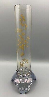 French Baccarat Glass Cylinder Vase Art Nouveau Mount Enamel Gilt Japonisme Uv