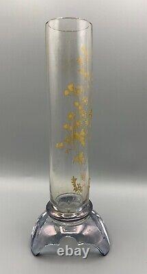 French Baccarat Glass Cylinder Vase Art Nouveau Mount Enamel Gilt Japonisme Uv