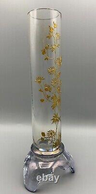 French Baccarat Glass Cylinder Vase Art Nouveau Mount Enamel Gilt Japonisme Uv