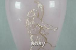 French Baccarat Lavender Opaline Enamel & Gold Neoclassical 15 Inch Vase C. 1860