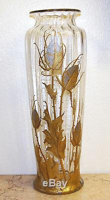 French Baccarat Monumental Gilt & Silver Enameled Glass Vase Circa 1870s