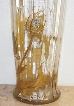 French Baccarat Monumental Gilt & Silver Enameled Glass Vase Circa 1870s