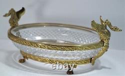 French Baccarat style Ormolu Bronze Swans & Diamond Cut Crystal Centerpiece