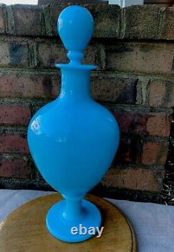 French Blue Opaline Glass Decanter Vase Apothecary