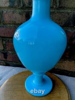 French Blue Opaline Glass Decanter Vase Apothecary