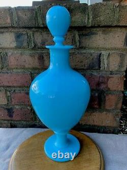 French Blue Opaline Glass Decanter Vase Apothecary