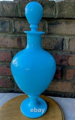 French Blue Opaline Glass Decanter Vase Apothecary