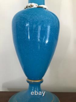 French Blue Opaline Serpent Snake Vase Gilt Detail, 19th Century 16h