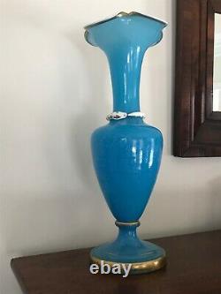French Blue Opaline Serpent Snake Vase Gilt Detail, 19th Century 16h