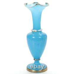 French Blue Opaline Serpent Snake Vase Gilt Detail, 19th Century 16h