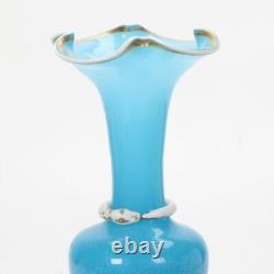 French Blue Opaline Serpent Snake Vase Gilt Detail, 19th Century 16h