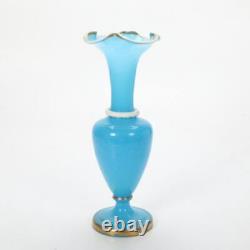 French Blue Opaline Serpent Snake Vase Gilt Detail, 19th Century 16h