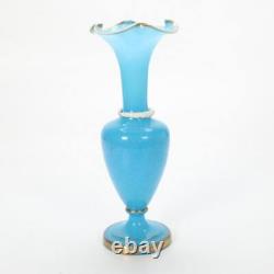 French Blue Opaline Serpent Snake Vase Gilt Detail, 19th Century 16h