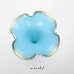 French Blue Opaline Serpent Snake Vase Gilt Detail, 19th Century 16h