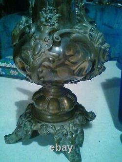 French Bronze Dore mounted art glass vase with two Indian heads