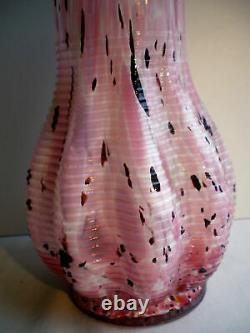 French CLICHY vase, white speckled glass, pink and garnet, Legras production