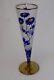 French Cameo Art Glass Trumpet Vase Cobalt Daisies Gold Gilt