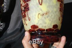 French Cameo Charder Schneider Le Verre Francaise Art Glass Vase Décor Cedre