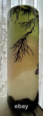 French Cameo Glass Vase PINE CONE Acid Etched Art Deco 5.5wide 14.5 tall