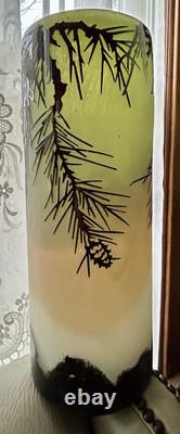 French Cameo Glass Vase PINE CONE Acid Etched Art Deco 5.5wide 14.5 tall