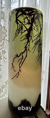 French Cameo Glass Vase PINE CONE Acid Etched Art Deco 5.5wide 14.5 tall