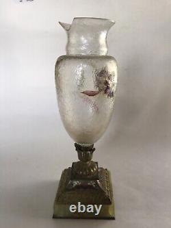 French Champleve And Art Glass Vase Daum Green Onyx Base