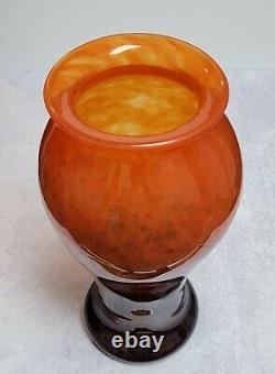 French Charles Schneider Large 13 3/8 Tall Orange Art Glass Vase For Ovingtons