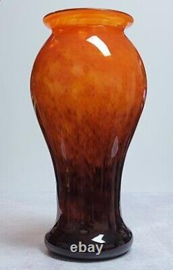 French Charles Schneider Large 13 3/8 Tall Orange Art Glass Vase For Ovingtons