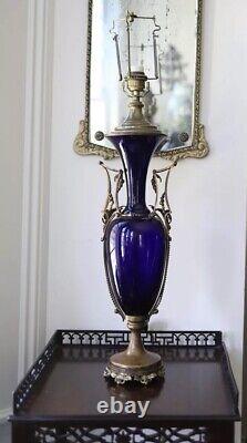 French Cobalt Glass Vase Table Lamp 1880s